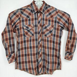 Vintage‎ Champion Westerns Shirt Mens 16.5 33 Permanent Press Pearl Snap Plaid